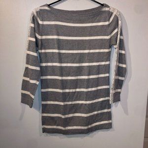 Knit Boatneck Sweater Gray White Striped Womens Small Ladies Top Knit